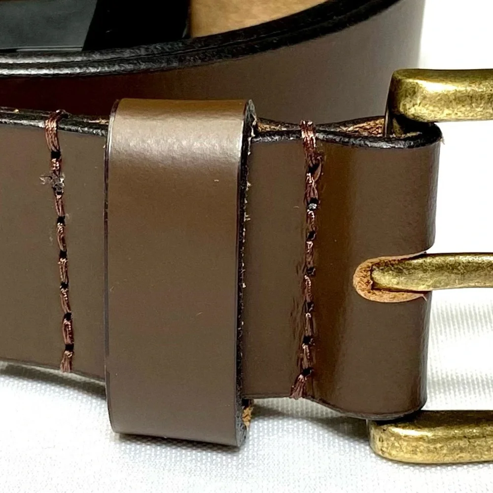 MENS GENUINE REAL LEATHER BELT BUCKLE JEANS TROUSERS SHORTS BROWN